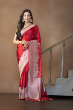 Crimson Maroon Mashru Katan Silk Ghats Saree