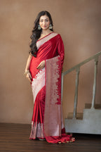 Crimson Maroon Mashru Katan Silk Ghats Saree