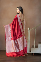 Crimson Maroon Mashru Katan Silk Ghats Saree