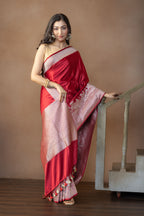 Crimson Maroon Mashru Katan Silk Ghats Saree