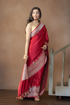 Crimson Maroon Mashru Katan Silk Ghats Saree