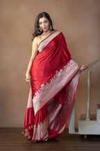 Crimson Maroon Mashru Katan Silk Ghats Saree