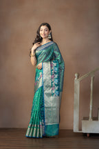 Peacock Shade Tissue Silk Meenakari Banarasi Saree