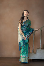 Peacock Shade Tissue Silk Meenakari Banarasi Saree
