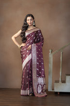 Dark Chocolate Mashru Katan Silk Banarasi Saree