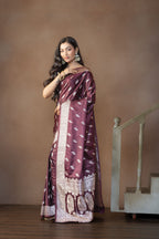 Dark Chocolate Mashru Katan Silk Banarasi Saree