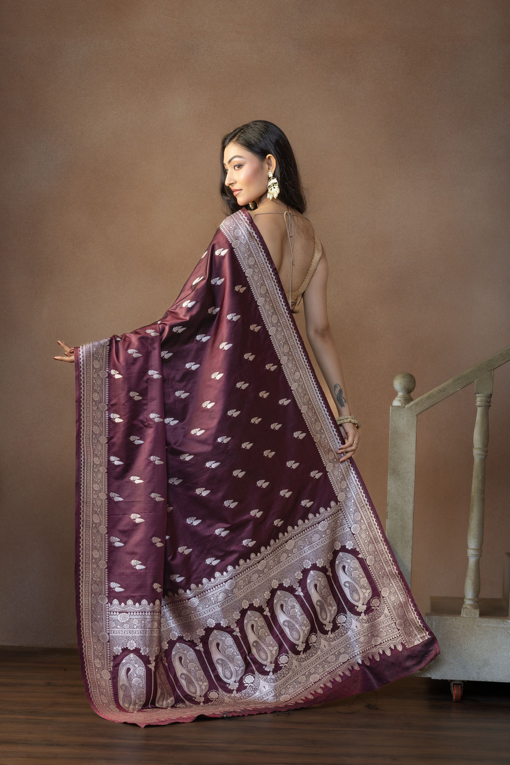 Dark Chocolate Mashru Katan Silk Banarasi Saree