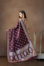 Dark Chocolate Mashru Katan Silk Banarasi Saree