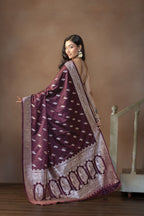 Dark Chocolate Mashru Katan Silk Banarasi Saree