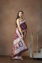 Dark Chocolate Mashru Katan Silk Banarasi Saree