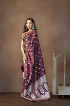 Dark Chocolate Mashru Katan Silk Banarasi Saree