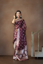 Dark Chocolate Mashru Katan Silk Banarasi Saree