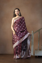 Dark Chocolate Mashru Katan Silk Banarasi Saree