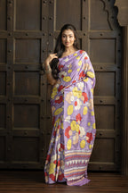 Exclusive Gachi by Gachi Tussar with Katha stitch in mauve base colour designer saree.