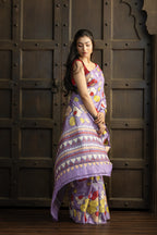 Exclusive Gachi by Gachi Tussar with Katha stitch in mauve base colour designer saree.