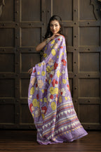 Exclusive Gachi by Gachi Tussar with Katha stitch in mauve base colour designer saree.