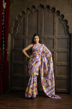 Exclusive Gachi by Gachi Tussar with Katha stitch in mauve base colour designer saree.