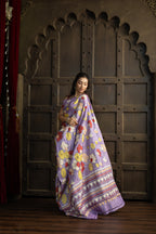 Exclusive Gachi by Gachi Tussar with Katha stitch in mauve base colour designer saree.