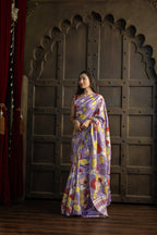 Exclusive Gachi by Gachi Tussar with Katha stitch in mauve base colour designer saree.