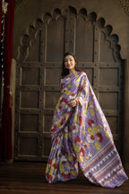 Exclusive Gachi by Gachi Tussar with Katha stitch in mauve base colour designer saree.