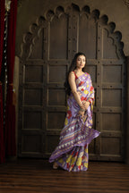 Exclusive Gachi by Gachi Tussar with Katha stitch in mauve base colour designer saree.