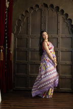 Exclusive Gachi by Gachi Tussar with Katha stitch in mauve base colour designer saree.