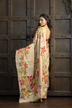 Gachi Tussar with Katha stitch multi colour work in beige base colour designer saree