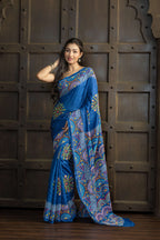 Exclusive Gachi by Gachi Tussar with Lambani mirror handwork in blue base colour designer saree