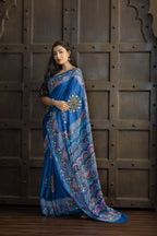Exclusive Gachi by Gachi Tussar with Lambani mirror handwork in blue base colour designer saree