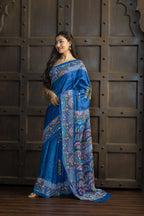 Exclusive Gachi by Gachi Tussar with Lambani mirror handwork in blue base colour designer saree
