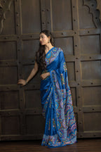 Exclusive Gachi by Gachi Tussar with Lambani mirror handwork in blue base colour designer saree