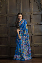 Exclusive Gachi by Gachi Tussar with Lambani mirror handwork in blue base colour designer saree