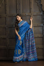 Exclusive Gachi by Gachi Tussar with Lambani mirror handwork in blue base colour designer saree