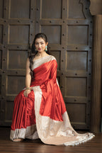 Royal Maroon Beige Mashru Katan Silk Banarasi Saree