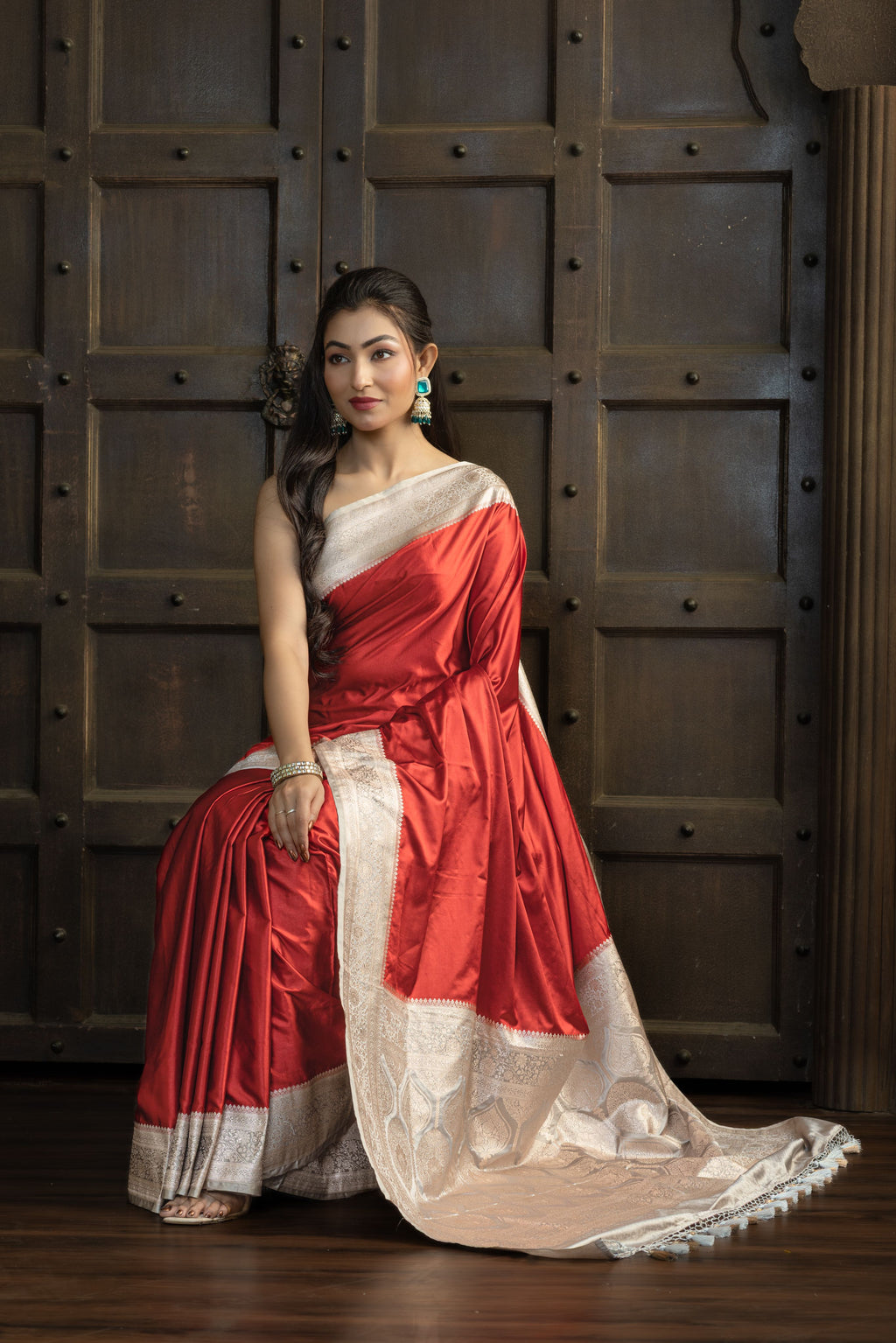 Royal Maroon Beige Mashru Katan Silk Banarasi Saree