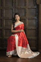Royal Maroon Beige Mashru Katan Silk Banarasi Saree