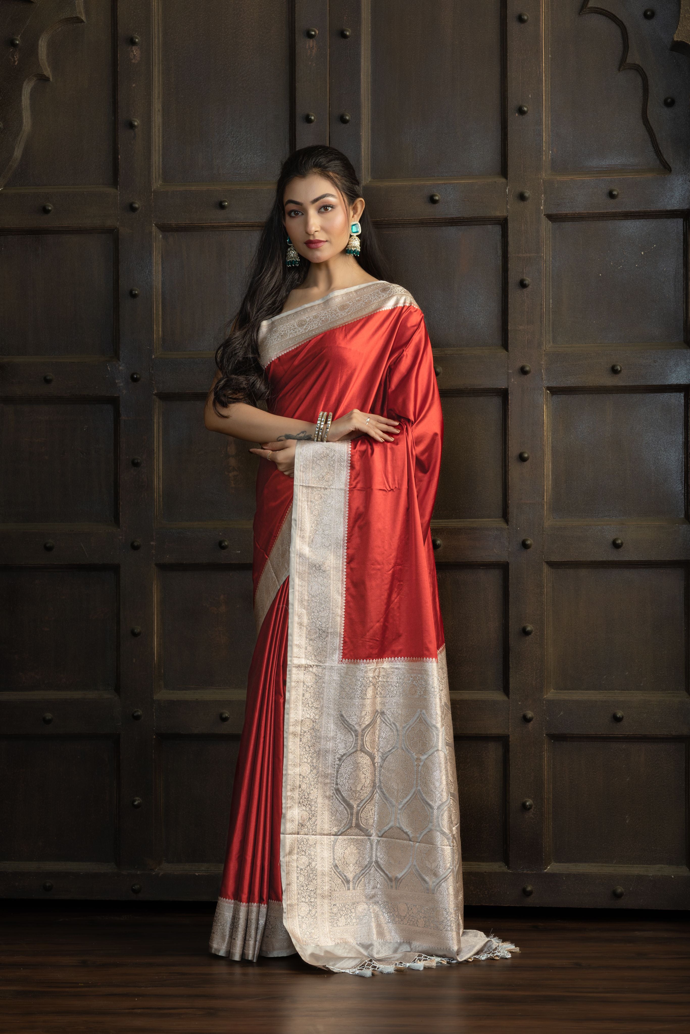 Royal Maroon Beige Mashru Katan Silk Banarasi Saree
