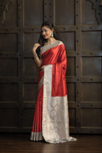 Royal Maroon Beige Mashru Katan Silk Banarasi Saree