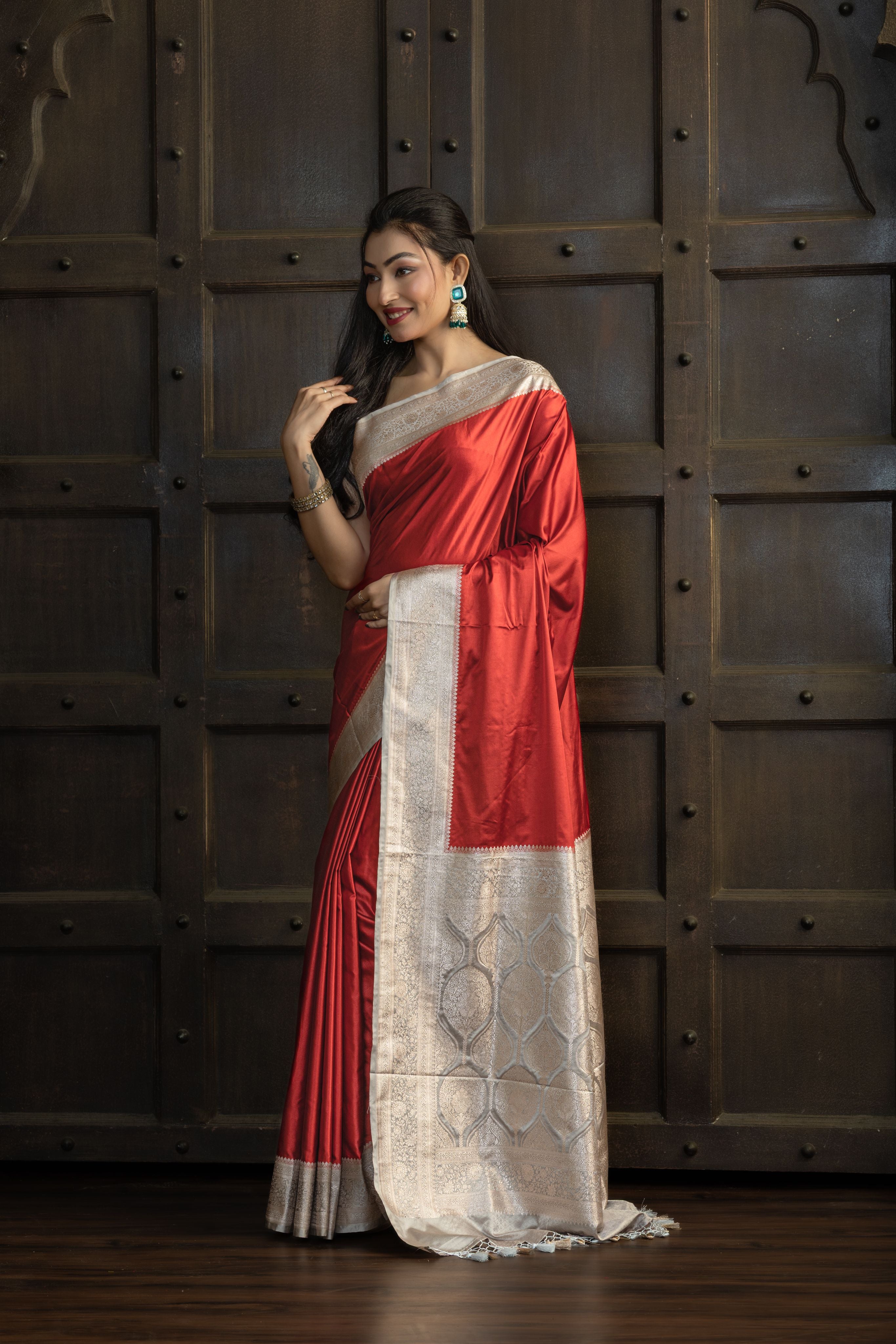 Royal Maroon Beige Mashru Katan Silk Banarasi Saree