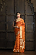 Metallic Orange Pure Tissue Silk Banarasi Saree
