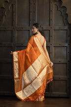 Metallic Orange Pure Tissue Silk Banarasi Saree