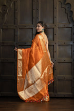 Metallic Orange Pure Tissue Silk Banarasi Saree