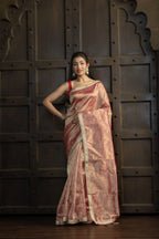 Elegant Tissue Crush Saree | Elegant tissue crush Banarasi saree with soft sheen and lace border.