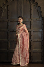 Elegant Tissue Crush Saree | Elegant tissue crush Banarasi saree with soft sheen and lace border.