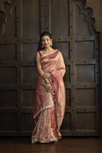 Elegant Tissue Crush Saree | Elegant tissue crush Banarasi saree with soft sheen and lace border.