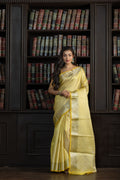 Metallic Yellow Kanjivaram Embossed Tissue Saree