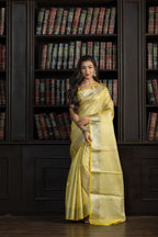 Metallic Yellow Kanjivaram Embossed Tissue Saree