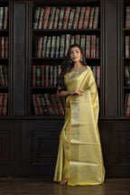 Metallic Yellow Kanjivaram Embossed Tissue Saree