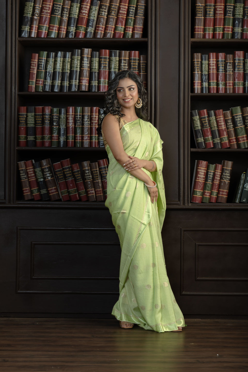 Mint Green Viscose Georgette Banarasi Saree | Mint green viscose georgette Banarasi saree with graceful buta patterns and airy feel.