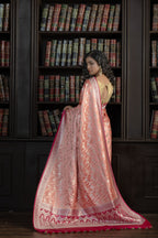 Dark Peach Mashru Katan Silk Leheriya Saree